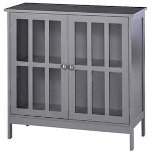 Grey MDF Acrylic Storage Sideboard Buffet Cabinet Credenza with 2-Transparent Doors Dining Cupboard for Multifunction
