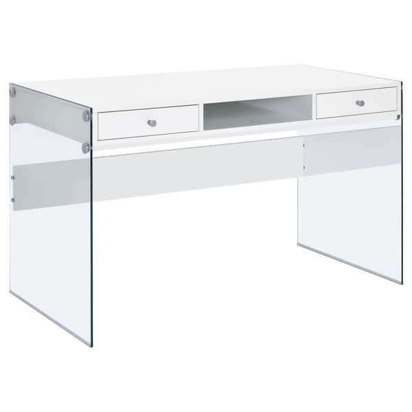 Writing Desk with Glass Sides Glossy White and Clear