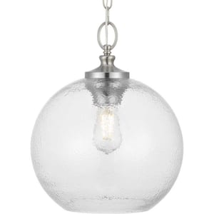 Evansway 1-Light Brushed Nickel with Clear Hammered Glass Shade Pendant