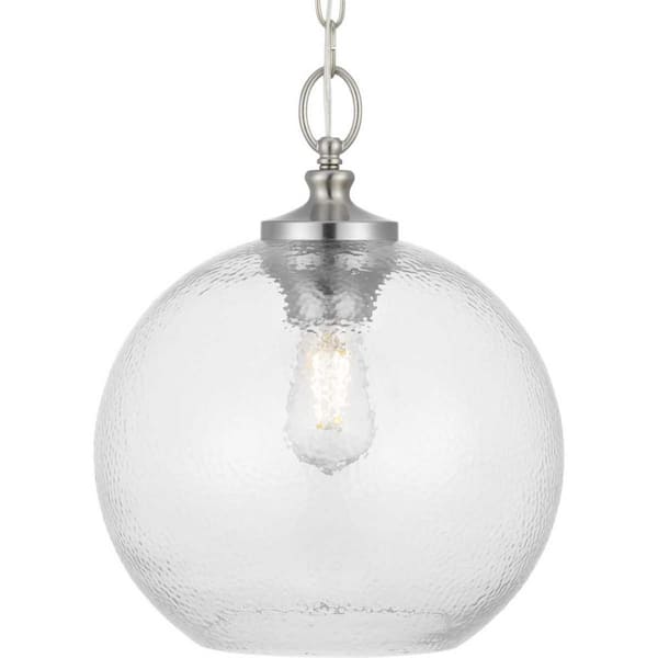 Progress Lighting Evansway 1-Light Brushed Nickel with Clear Hammered Glass Shade Pendant