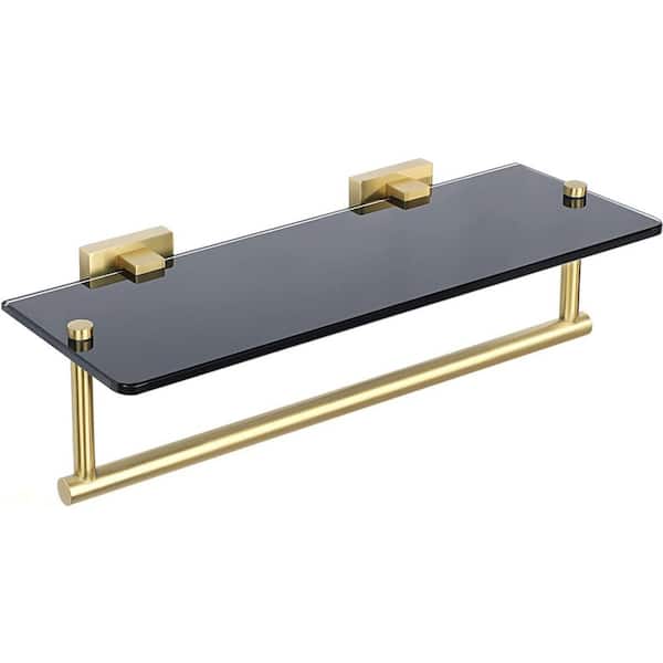 Cubilan 15.2 in. W x 5.5 in. D Gold and Black Decorative Wall Shelf, Bathroom Shelves Glass Shelf