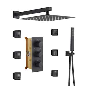 1-Spray Patterns with 2.5 GPM 12 in. Wall Mount Dual Shower Heads with Body Sprays in Matte Black