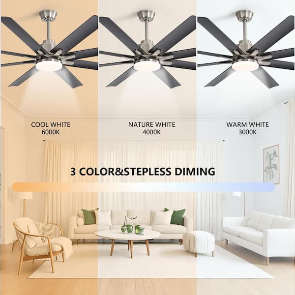 Sofucor 66 in. Indoor/Outdoor Nickel Smart Ceiling Fan with LED Light and Remote App Control