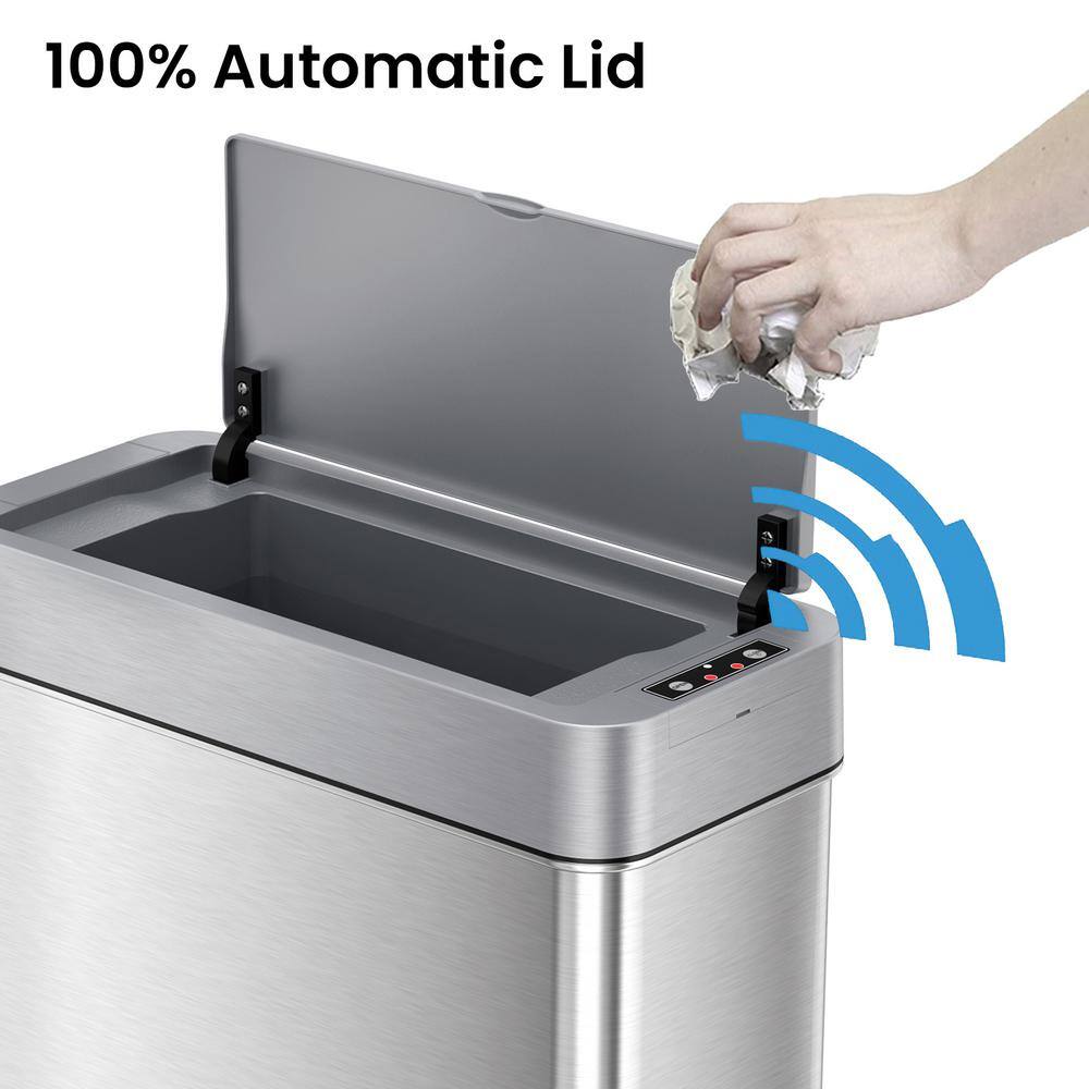 Slim Rectangular Brushed Stainless Steel Touchless Trash Can