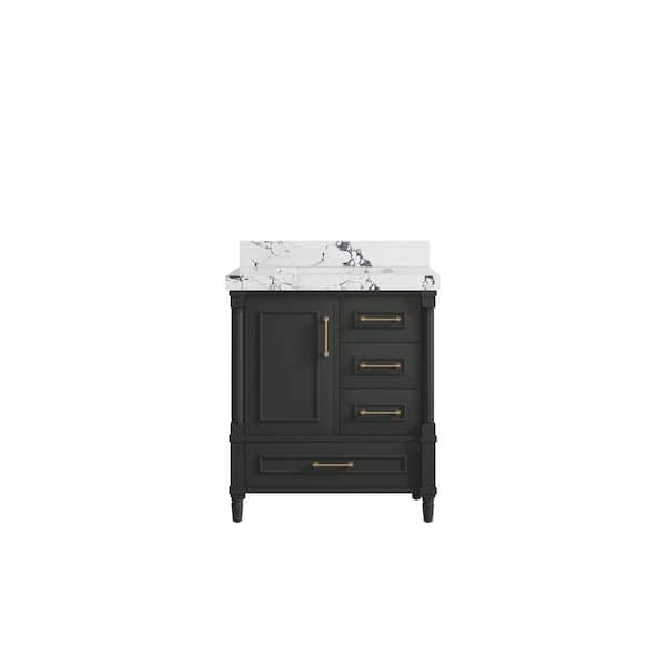 Willow Collections Hudson 30 in. Single Sink Freestanding Black Top Bath Vanity with Viola Night Qt. Top Unassembled