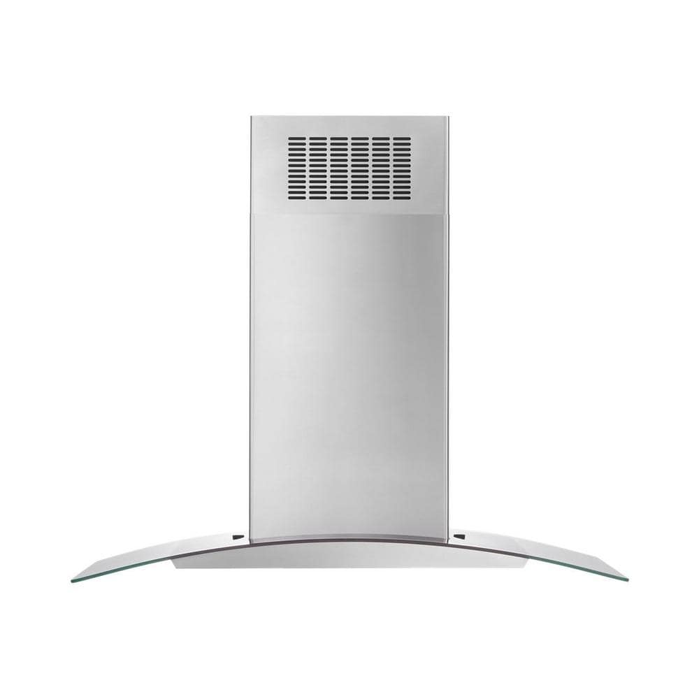 Whirlpool 36 in. 400 CFM Curved Glass Island Mount Range Hood with Light in Stainless Steel, Silver