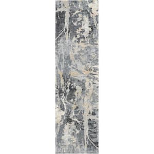 Fusion Grey 2 ft. x 8 ft. Abstract Contemporary Kitchen Runner Area Rug