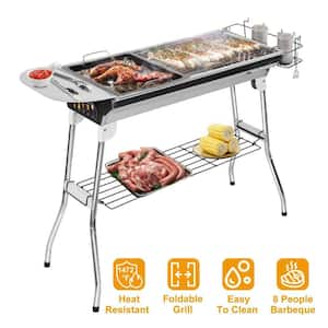 Foldable Portable Charcoal Grill Type 27 in . Stainless Steel with Grilling Tool Set and Non-stick Frying Pan BBQ Picnic