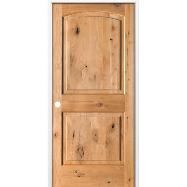 36 in. x 80 in. Rustic 2-Panel Arch Top Right-Hand Cedar Stain Knotty Alder Wood Single Prehung Interior Door