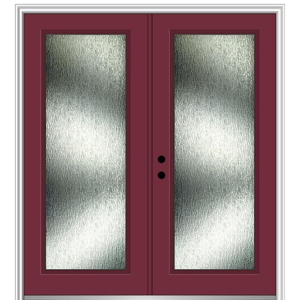 MMI Door Rain Glass 64 in. x 80 in. Right-Hand Inswing Full Lite Painted Burgundy Prehung Front Door on 4-9/16 in. Frame