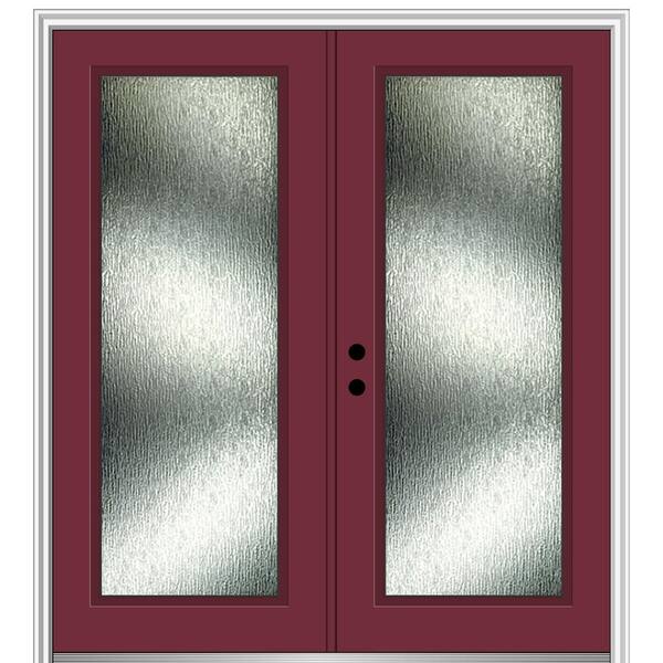 MMI Door 72 in. x 80 in. Right-Hand Inswing Rain Glass Burgundy Fiberglass Prehung Front Door on 6-9/16 in. Frame