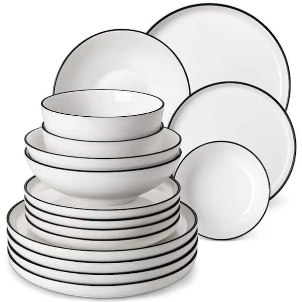 24-Piece White Color Black Rim Porcelain Dinnerware Set Service for 6 Modern Tableware Set Kitchen Crockery Set