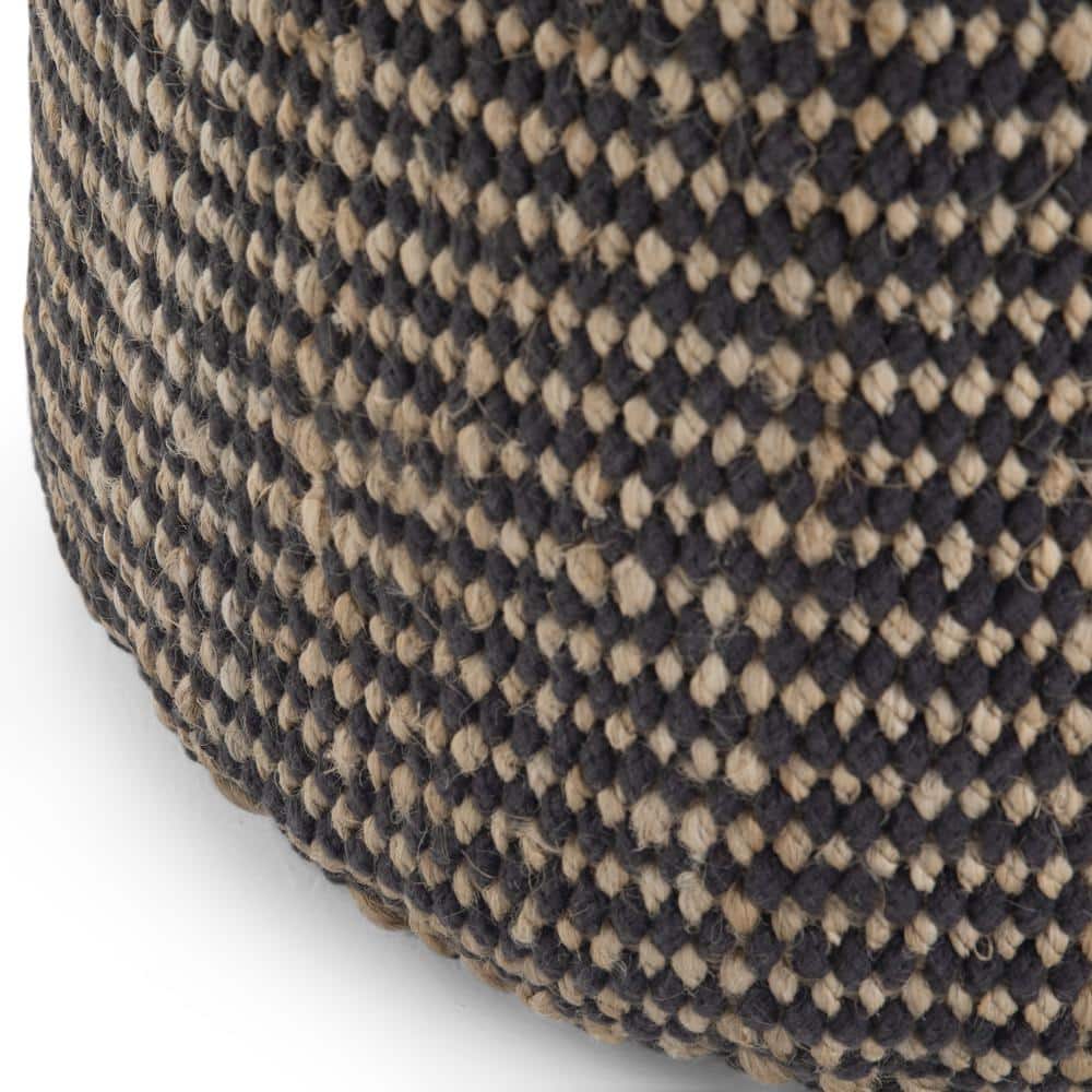 Natural and Black Round Braided Jute Pouf