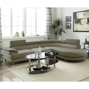 Bobkona 102 in. Round Arm 2-Piece Faux Leather Curved Sectional Sofa in Light Gray