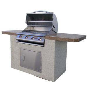 Cal Flame 6 ft. Stucco Grill Island with Tile Top and 4-Burner Gas ...