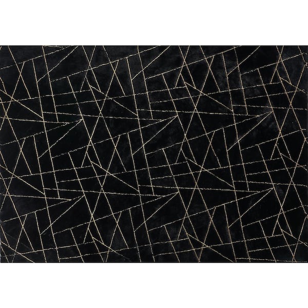 Lily Luxury Chinchilla Faux Fur 4'x6' Black/Gold Abstract Rectangular Area Rug