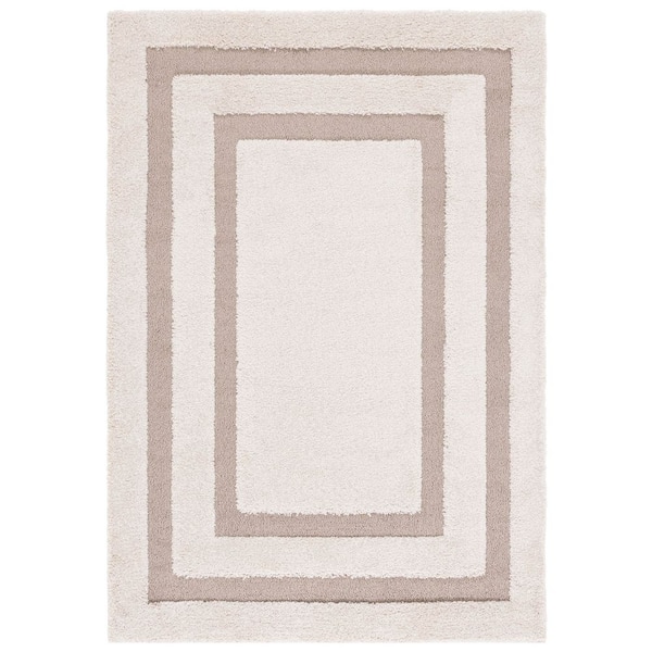 Florida Shag 5 ft. x 8 ft. Beige/Dark Beige Solid Border Area Rug