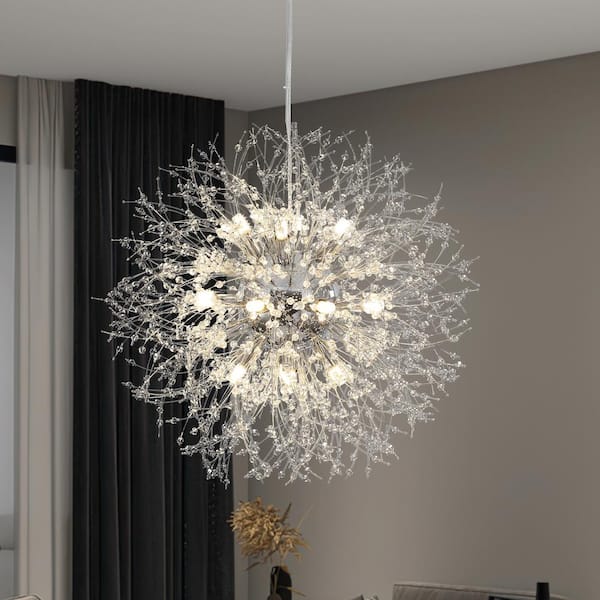 16-Light Sliver Adjustable Dimmable Linear Chandelier Lighting with Blowball Accent for Kitchen Island
