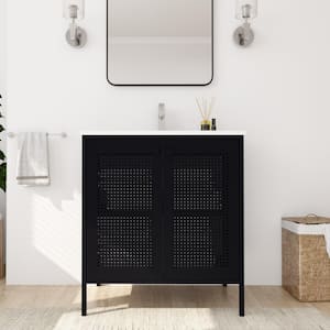 30 in. W x 18 in. D x 33.25 in. H Single Sink Freestanding Bath Vanity in Black with White Ceramic Top