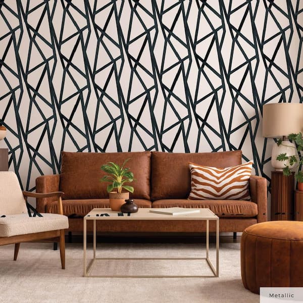 Genevieve Gorder Metallic Black on White Intersections Vinyl Peel and Stick Wallpaper Roll (Covers 28 sq. ft.)