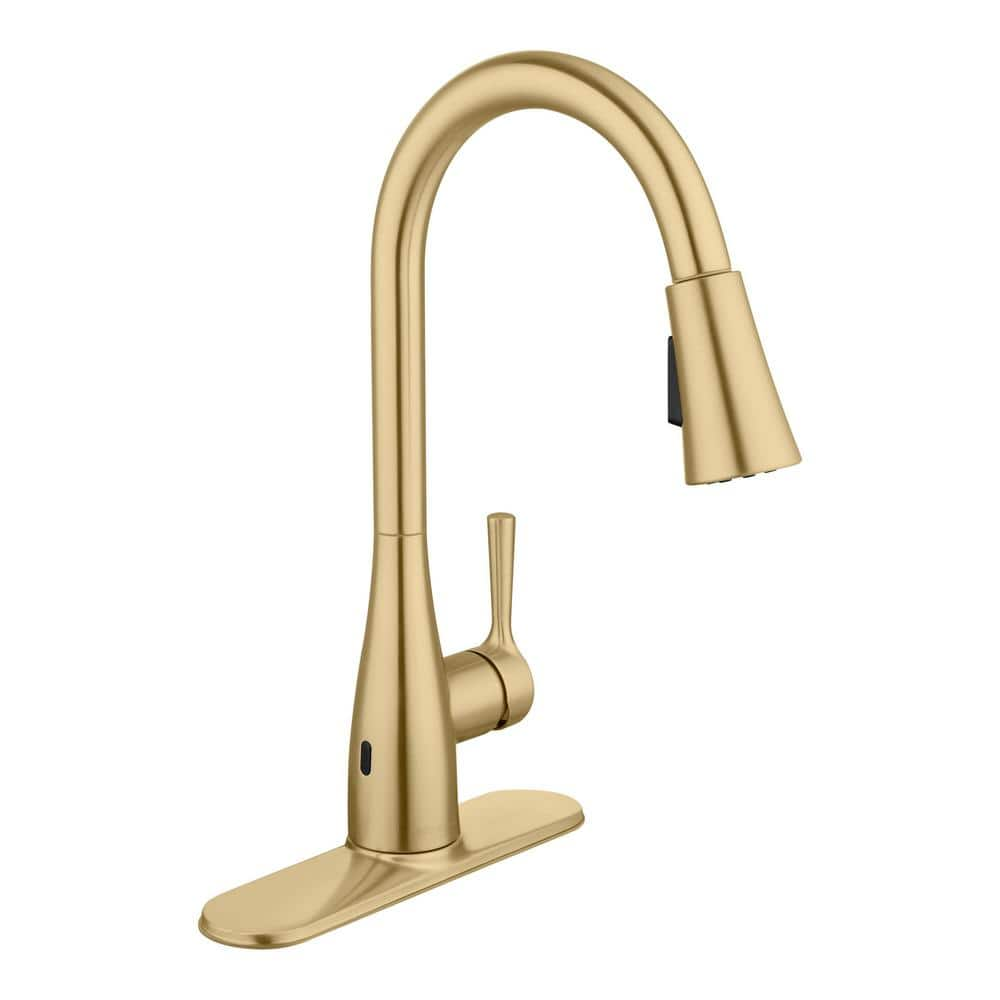 Sadira Touchless Single-Handle Pull-Down Sprayer Kitchen Faucet with TurboSpray and FastMount in Matte Gold -  Glacier Bay