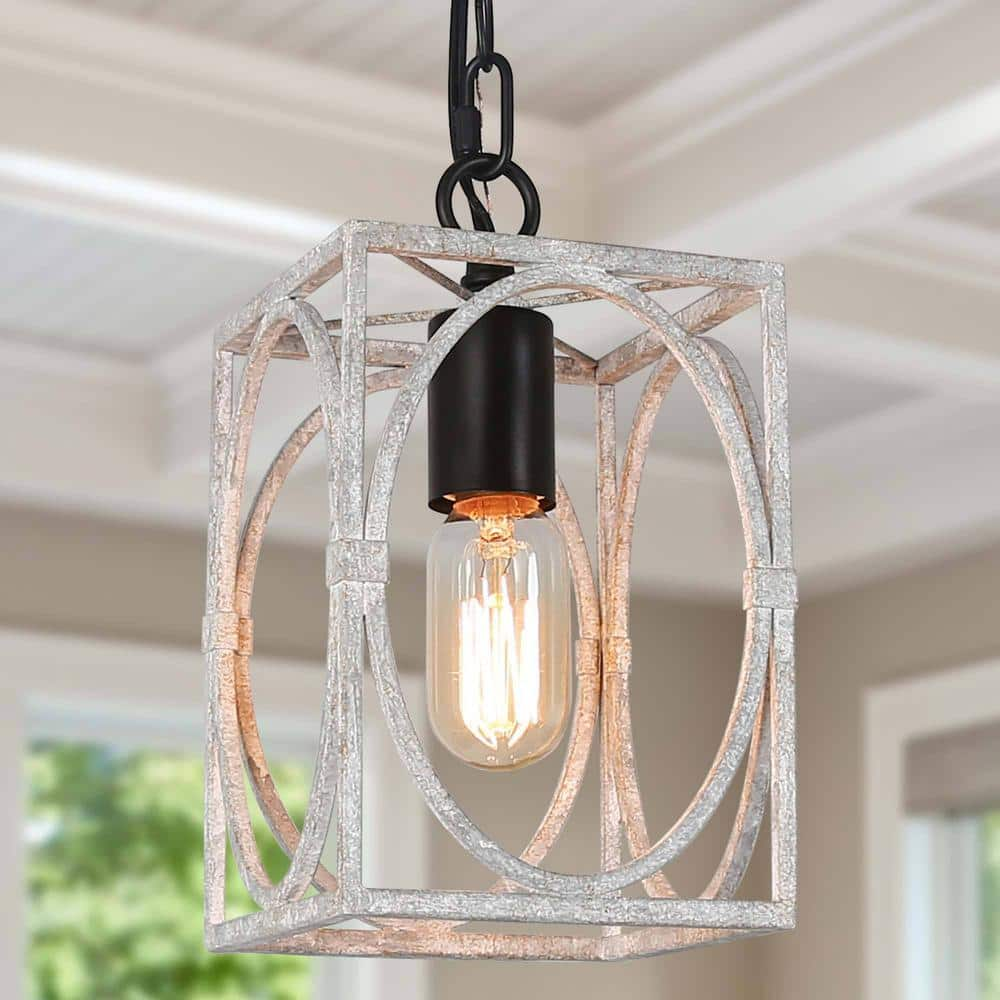 Farmhouse Distressed White Pendant Light 1-Light Vintage Rustic