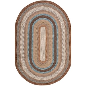 Braided Brown/Multi 10 ft. x 14 ft. Oval Border Area Rug