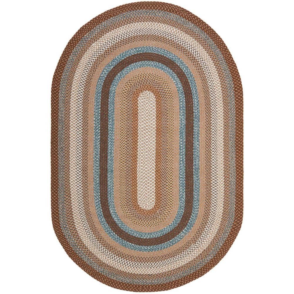 Ivory and Brown 9' x 12' Oval Braided Synthetic Rug