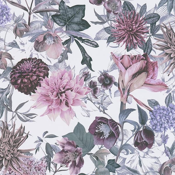 Purple Althea Flower Garden Non pasted Non Woven Wallpaper Sample
