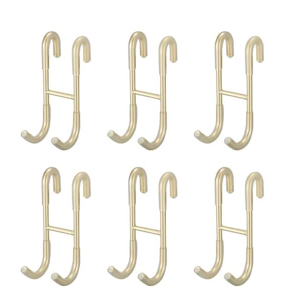 BWE Frameless Bathroom Shower Glass Door Hook Drilling-Free J-Hook Stainless Steel Robe/Towel Hook in Gold (6-Pack)