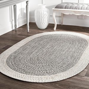 Oralia Braided Gray 4 ft. x 6 ft. Indoor/Outdoor Oval Patio Rug