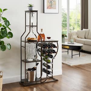 11-Bottle Gray Wine Rack 5 Tier Freestanding Wine Baker Rack with Hanging Wine Glass Holder & Storage Shelves for Liquor