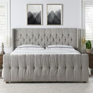 David Silver Grey King Upholstered Bed