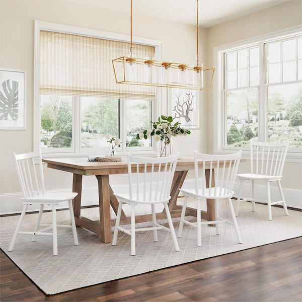 LUE BONA Winston White Windsor Dining Chair Farmhouse Wooden Spindle Back Dining Chair Side Chair for Dining Room Set of 4