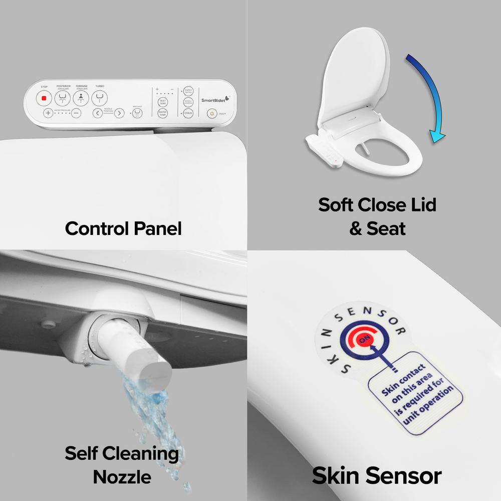 White Electric Bidet Seat with Control Panel and Heated Water