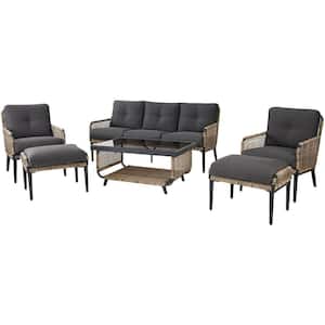 Sedona 6-Piece Conversation Set with Sofa, 2 Side Chairs, 2 Ottomans and Glass-Top Coffee Table