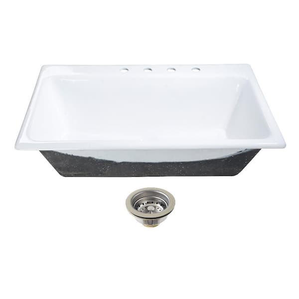 Towne 36 in. Drop-In Single Cast Iron Kitchen Sink with Basket Strainer