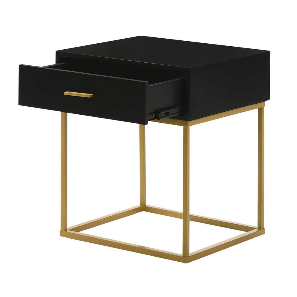 Catalina Black Rubberwood Nightstand with Gold Accents