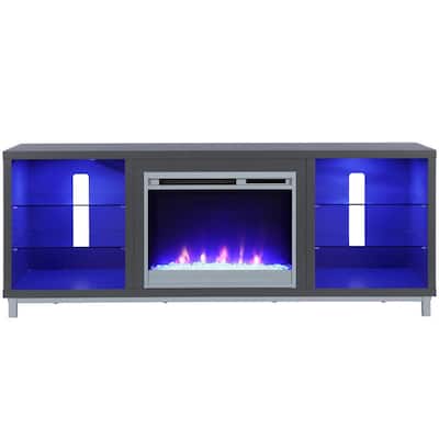 Cleavland 64.76 in. Freestanding Electric Fireplace TV Stand in Graphite Gray