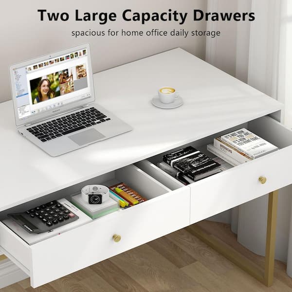 47 Inches White Writing Desk with 2 Drawers - On Sale - Bed Bath & Beyond -  35168117