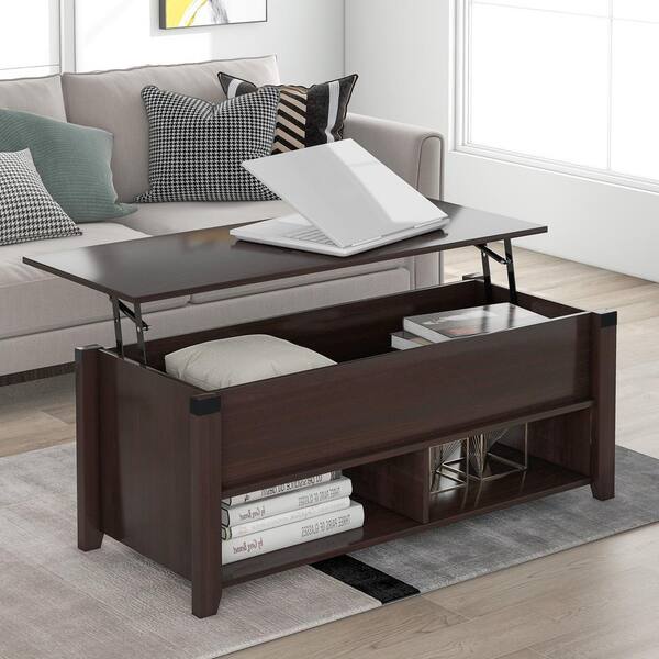 Cherry Rectangle Wood Coffee Table, Ikea Wooden Coffee Table With Storage And Shelves