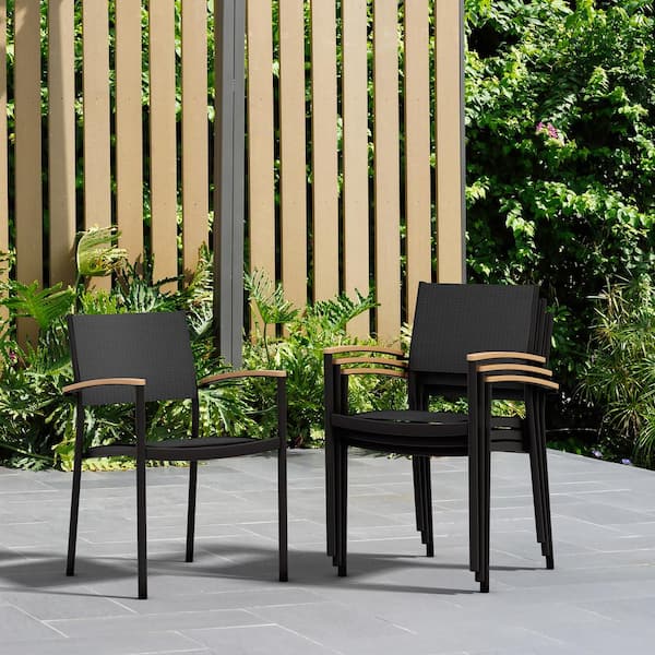 9 Piece Patio Rectangular Table Set, Refinish Eucalyptus Wood Outdoor Furniture