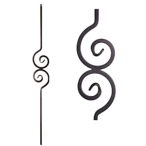 Versatile 44 in. x 0.5 in. Satin Black Double Spiral Solid Wrought Iron Baluster