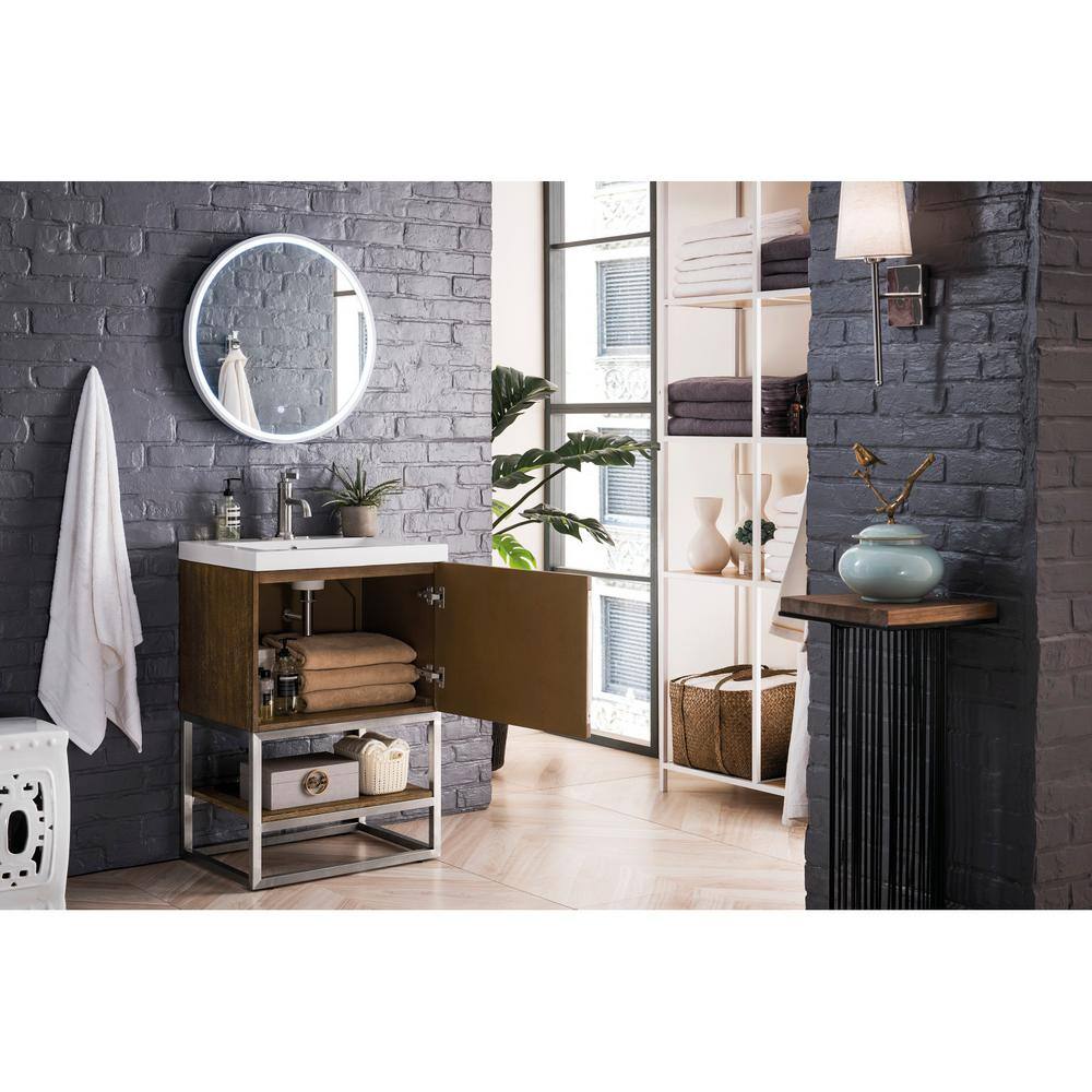 Latte Oak and White Glossy Single Wall-Mount Vanity Set