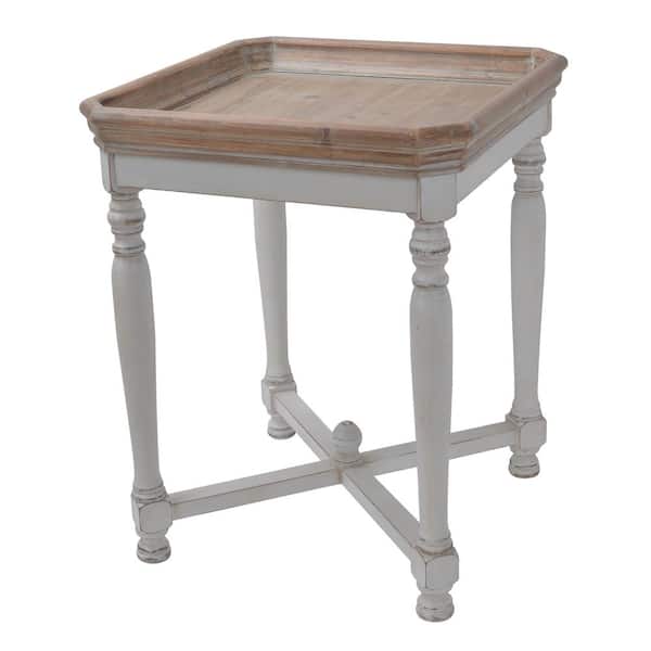 A & B Home Alcott 20 in. Aged White Wood Square Side Table