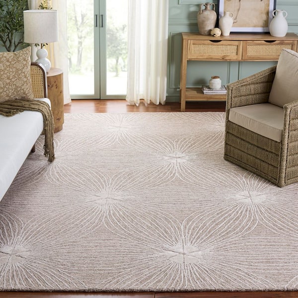 Glamour 8 ft. x 10 ft. Beige/Ivory Geometric Floral Burst Area Rug