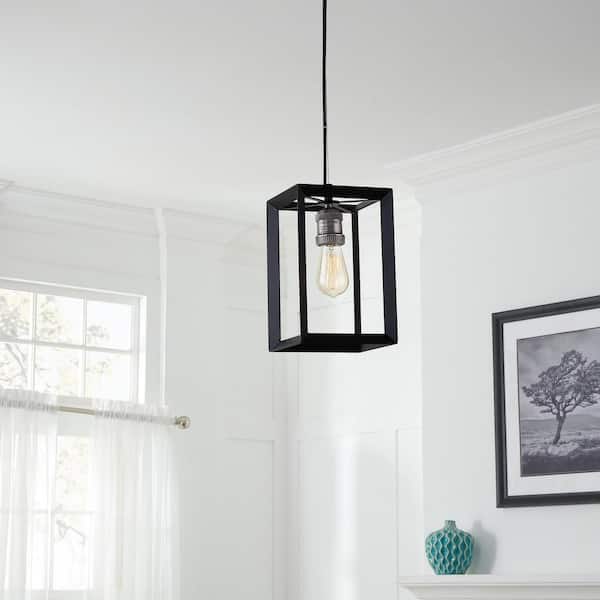 Walden Forge 1-Light Black Frame Pendant with Antique Nickel