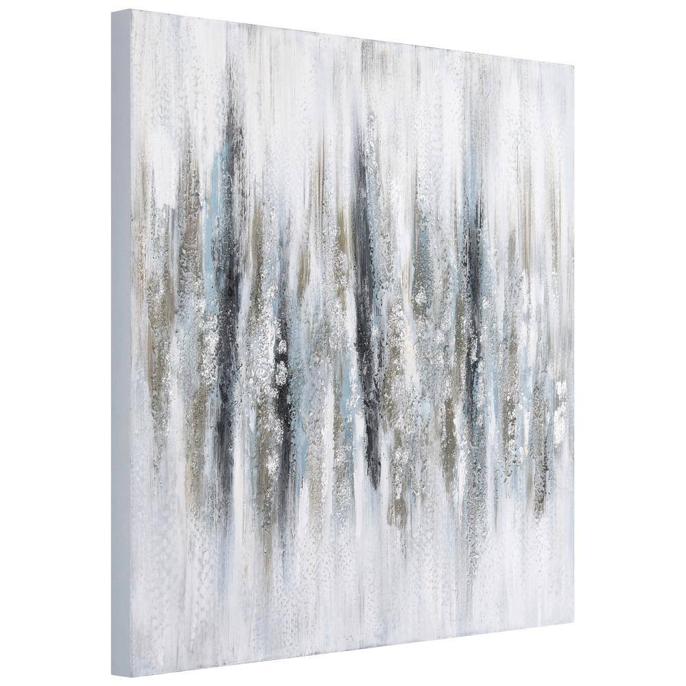 Silver Echoes Textured Hand Painted Frameless Canvas Wall Art