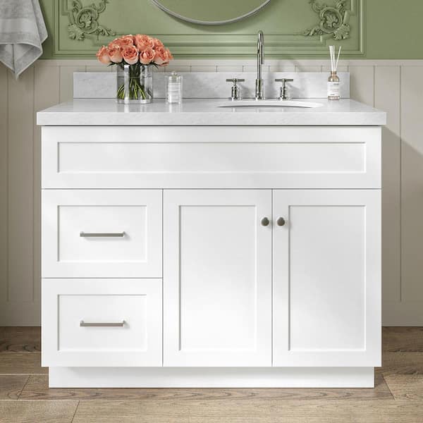 ARIEL Hamlet 43 in. W x 22 in. D x 36 in. H Bath Vanity in White with Carrara Marble Vanity Top