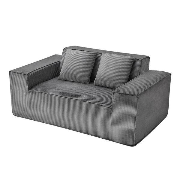 Loveseat Sofa, 63-In. 2-Seats Couch for Living Room, Modern Small Corduroy Couch Pocket Springs, Soft Cushions, Gray